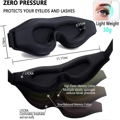 Vista 5 de Máscara de espuma viscoelástica 3D para dormir, 100% bloqueo de luz, para hombres y mujeres, cómodas cubiertas para dormir con presión ocular cero