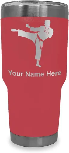 Vista 40 de LaserGram Vaso aislado al vacío de 20 onzas, Karate Man, grabado personalizado incluido (negro) Engraved Gift, Vacuum Insulated Stainless Steel