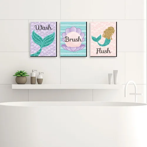 Vista 2 de Big Dot of Happiness Let's Be Mermaids - Arte de pared con reglas de baño para niños, 7.5 x 10 pulgadas, juego de 3 letreros, lavado, cepillo
