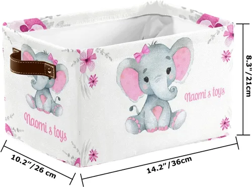 Vista 4 de Pink Elephant - Contenedores de almacenamiento personalizados, cestas organizadoras con asa para estantes, armario, guardería, juguetes, 1 paquete