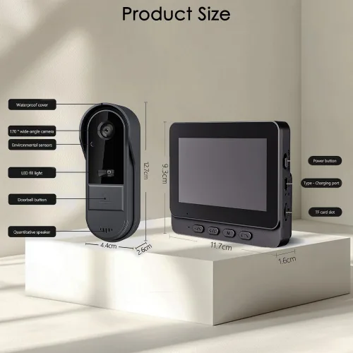 Vista 4 de TKMARS IP67 Timbre de Video Inalámbrico para Exteriores Impermeable, Intercomunicador con Cámara de Ángulo Ultra Amplio de 170° 1080P