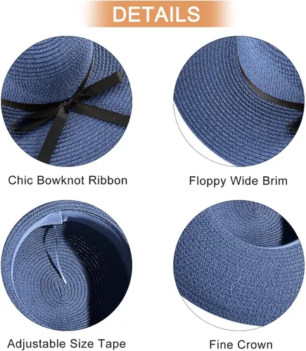 Vista 4 de FARVALUE Sombrero de paja para mujer UPF 50+ de ala ancha, gorra de playa ajustable para mujer