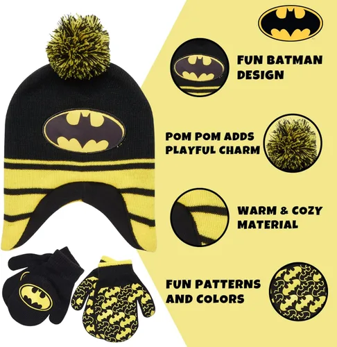 Vista 3 de DC Comics Conjunto de 2 pares de guantes o manoplas de invierno de Batman para niños (niños pequeños)