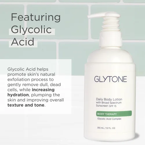 Vista 3 de Glytone Loción corporal diaria con SPF 15 – Crema hidratante de amplio espectro para cuerpo – Loción Spf con ácido glicólico y manteca de karité