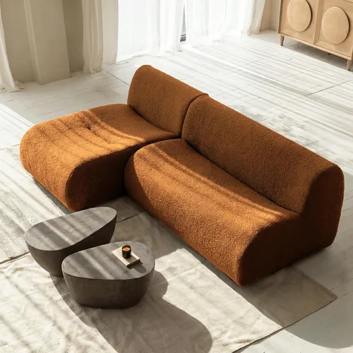 Vista 17 de Sofá individual modular curvado, sofá sherpa de espuma de 33 pulgadas, cómodos sofás de peluche para espacios pequeños, sofás modulares modernos