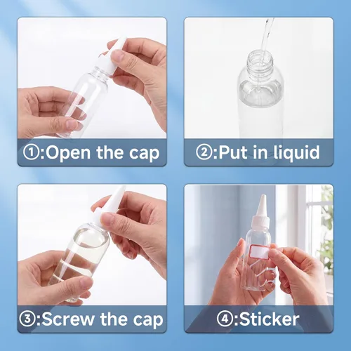 Vista 5 de TRENDBOX Aplicador de botellas de plástico transparente de 2 onzas con tapa superior giratoria sin BPA para aceites y líquidos para el cabello 2 oz