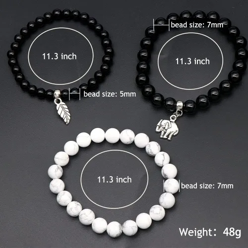 Vista 4 de C&L Accessories Pulseras de cuentas de chakras para mujeres, hombres y adolescentes, 3 pulseras curativas, juego de pulseras elásticas de bolas