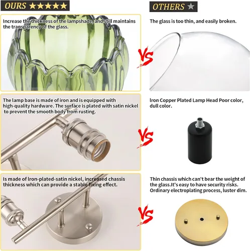 Vista 153 de Shenmoyl Lámparas de baño, lámpara de pared de 2 luces para tocador sobre espejo con pantalla de vidrio tulipán blanco para dormitorio, sala