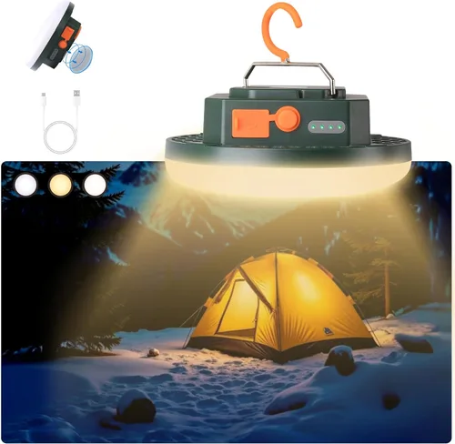 Vista 11 de Linterna LED recargable ultra brillante, luz colgante portátil con carga USB C, IPX5 impermeable, base magnética y gancho para campamento, glamping