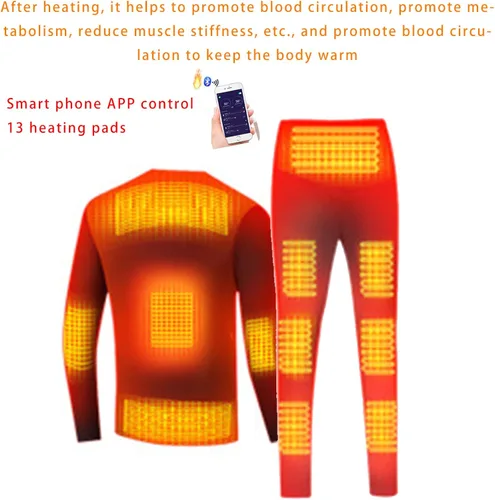 Vista 2 de Camisetas térmicas de manga larga con control inteligente, ropa interior térmica con pilas, ropa interior térmica para hombres