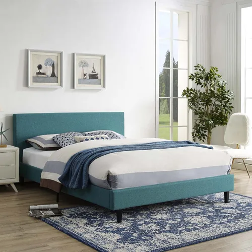 Vista 9 de Modway Anya - Cama de plataforma tapizada beige con soporte de listones de madera