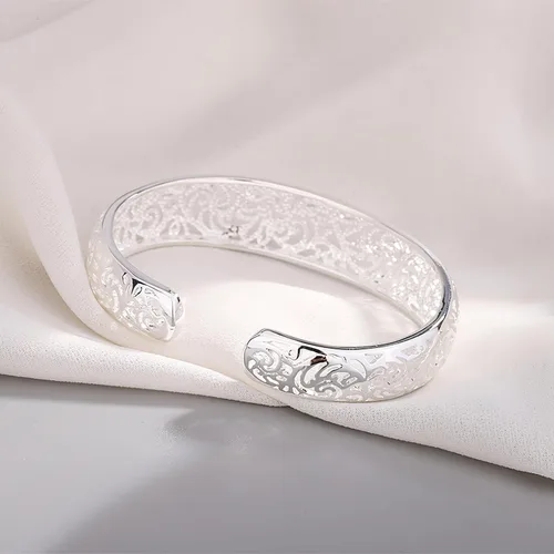 Vista 4 de Pulsera de plata de ley 925 chapada en plata de ley 925, pulsera de alambre cruzado de múltiples capas, pulsera abierta ajustable para adolescentes