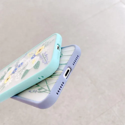 Vista 5 de Ownest Funda compatible con iPhone 11 para iPhone 11 con diseño de flores, transparente esmerilado, parte trasera de policarbonato floral, para Azul