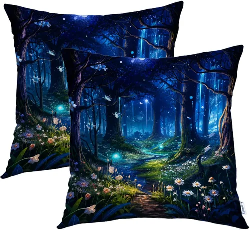 Vista 18 de Batmerry Fundas de almohada de bosque de arce otoñal, casas de sillas de madera, hojas amarillas, fundas de almohada decorativas, impresión digital
