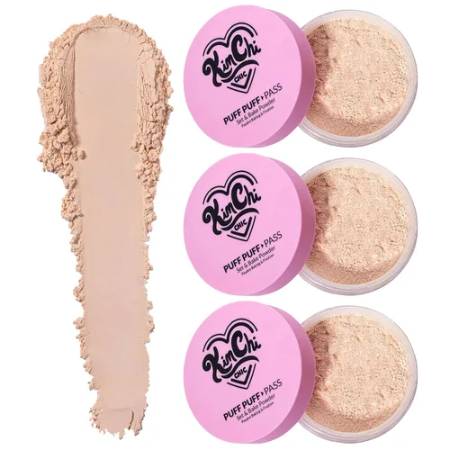 Vista 22 de KimChi Chic Beauty Puff Pass - Polvo fijador y sellador con la técnica baking, polvo suelto con borla extraesponjosa, maquillaje facial marrón suave