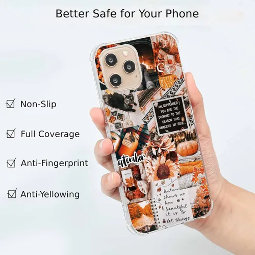 Vista 2 de Funda estética de collage de otoño compatible con iPhone 14 Pro Max, funda de collage de calabaza otoñal para niñas, mujeres y hombres, funda única