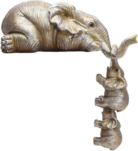 Vista 8 de BRASSTAR Figuras de elefante de resina para niñera, elefante, madres, colgantes, dos bebés, estatua dorada, hogar, oficina, tienda, decoración