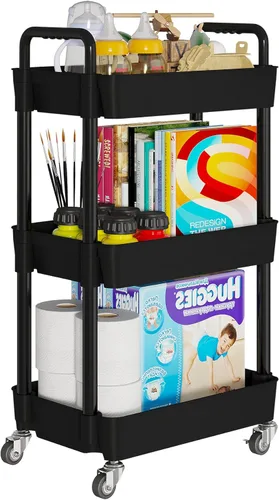 Vista 7 de Carritos de Almacenamiento de 3 Niveles Laiensia, Carrito Rodante Utilitario Multifunción Organizador de Almacenamiento de Cocina, Carrito