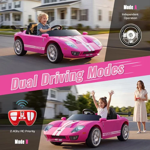 Vista 5 de Coche eléctrico de 12 V para niños, rosa, regalos de cumpleaños de YOHOPO 1-Rosa