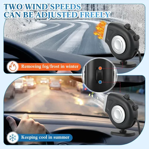Vista 2 de Tujoe 3 Piezas 12 V 150 W Calentador de Coche que se Conecta al Encendedor de Cigarrillos 2 en 1 Calentador de Coche Portátil y Desempañador