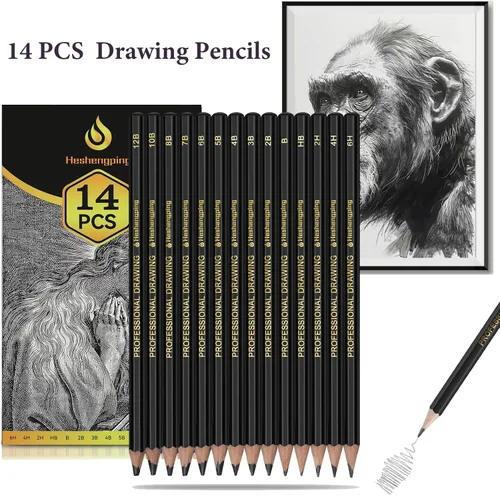 Vista 7 de Juego de lápices de dibujo para dibujo, paquete de 14 unidades, grafito, para arte, kit de lápices para bocetos, sombreado, lápices de artista