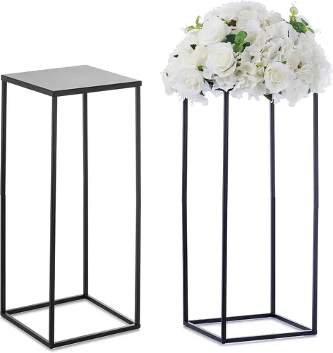 Vista 20 de Nuptio Jarrón de metal negro, 2 piezas de 15.7 pulgadas de alto, jarrones cilíndricos y cuadrados para centros de mesa, decoraciones para el hogar