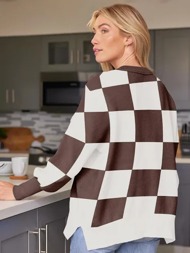 Vista 8 de Lillusory - Suéter extragrande con mangas de murciélago y cuello redondo para mujer, prenda moderna de otoño de tejido de punto sin botones