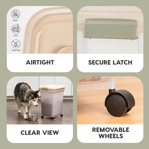 Vista 4 de Contenedor hermético para almacenamiento de alimentos Iris Premium, Bronceado, pequeño Wheels for Mobility, Airtight Seal, BPA-Free, Best for Bird