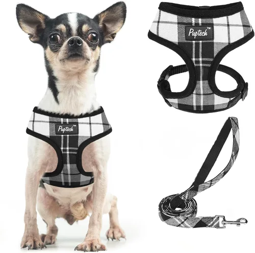 Vista 10 de PUPTECK Juego de arnés y correa de malla suave para perro, cachorro y gato, cómodo chaleco acolchado sin tirones, azul Pascua, S