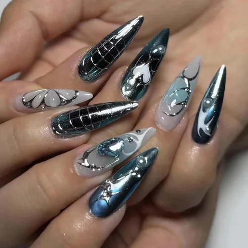 Vista 22 de BABALAL Uñas Postizas Largas de Estilete para Pegar Blancas Uñas Falsas con Punta Francesa Diseño con Pegamento Suministros de Arte 24 Piezas XL