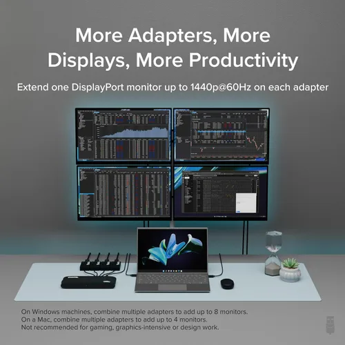 Vista 5 de Plugable Adaptador USB a DisplayPort - Conéctate a través de USB-C o USB 3.0 para agregar una pantalla de 2560 x 1440 - Compatible con Mac