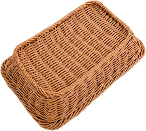 Vista 5 de Yarlung Paquete de 3 cestas de pan tejidas de ratán sintético, cestas de frutas de mimbre de plástico de 11.8 x 7.8 pulgadas para servir alimentos