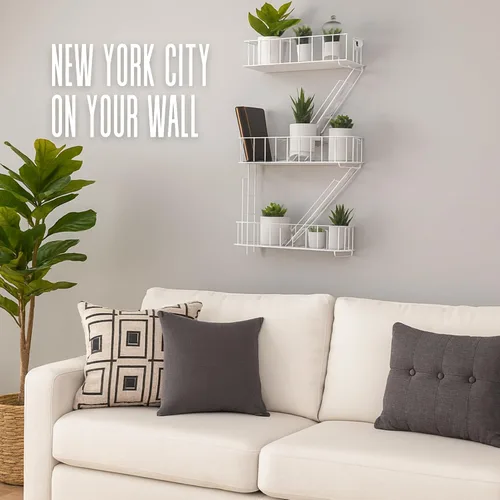 Vista 9 de Estante de Pared Fire Escape – Estante Flotante Decorativo de Nueva York – Estante de Escalera de Arte de Pared – Estantes de Baratijas de Metal