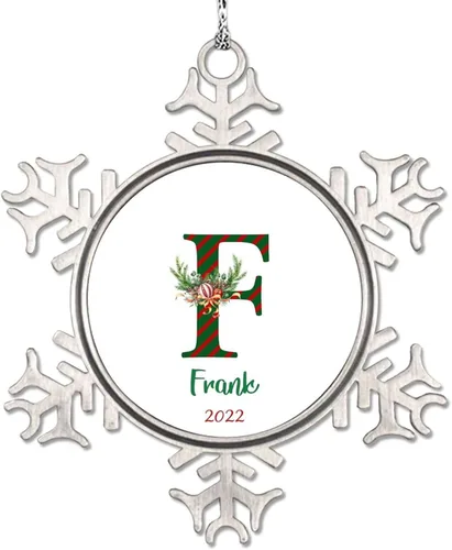 Vista 12 de Monograma inicial letra A copo de nieve, adorno de bayas de pino de Navidad para decoración de árbol de Navidad, adornos de Navidad personalizados