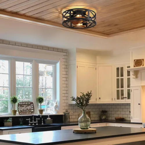 Vista 7 de Ventiladores de techo enjaulados de 20 pulgadas con luces, moderno ventilador de techo regulable con control remoto de luces, ventilador de techo