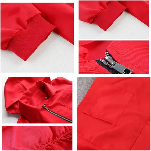 Vista 5 de Disfraz de carnaval para cosplay, overol rojo con capucha y máscara, disfraz de fiesta de Halloween