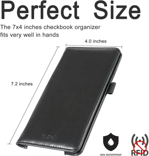 Vista 5 de CoBak Checkbook Cover - Cartera para chequera de cuero premium con función de bloqueo RFID para hombre o mujer, negro