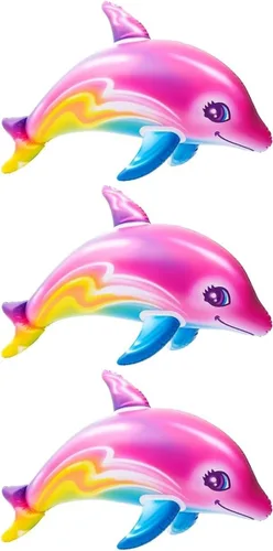 Vista 2 de Colorido delfín arcoíris infla Juego de 3 piezas 36 pulgadas Juguetes inflables y decoraciones para piscina