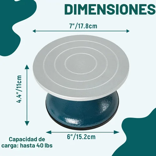 Vista 3 de DUPDMKIN Rueda de bandas para cerámica, plato giratorio de arcilla de metal de 7 pulgadas