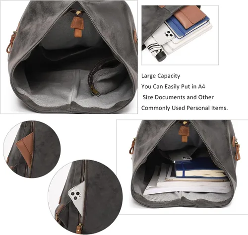 Vista 4 de KL928 Mochila vintage de lona Mochila grande informal para viajes al aire libre, mochila de senderismo para hombres y mujeres, negro (6882-PU-Black)