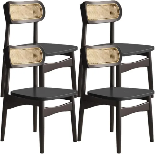Vista 10 de YVYKFZD Juego de sillas de comedor de madera maciza, sillas de cocina sin brazos, silla de comedor con respaldo de ratán, cómoda silla lateral