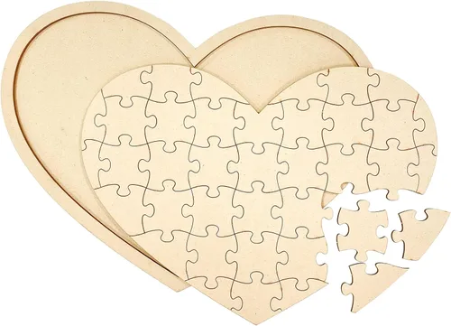 Vista 2 de Paquete de 3 rompecabezas de madera en blanco en forma de corazón de 11.2 x 8.4 pulgadas, tablero de rompecabezas de madera sin terminar, lienzo