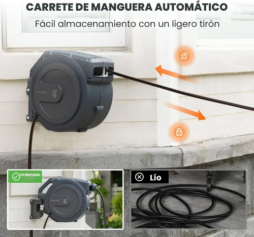 Vista 7 de Giraffe Tools AW30 - Carrete de manguera de jardín retráctil de 1/2 pulgada x 100 pies, carrete de manguera de agua montado en la pared, rebobinado