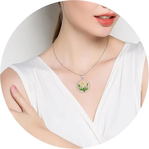 Vista 39 de Pressed Flower Necklace Gift for Women Personalized Handmade Necklaces Birth Flower Necklace