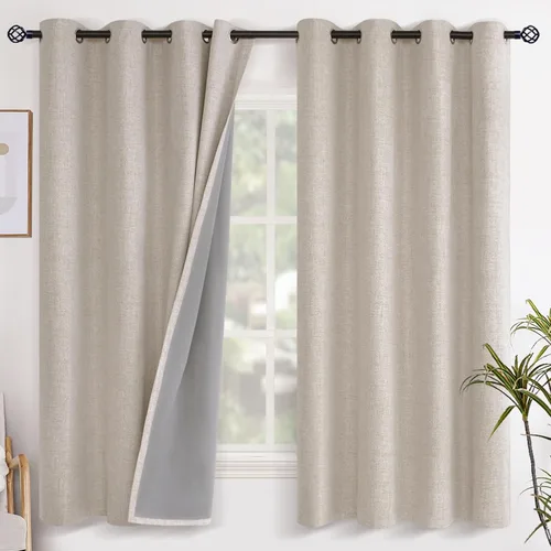 Vista 76 de YoungsTex - Cortinas opacas de lino para dormitorio, oscurecimiento de la habitación, cortinas con textura de lino, paneles con aislamiento térmico
