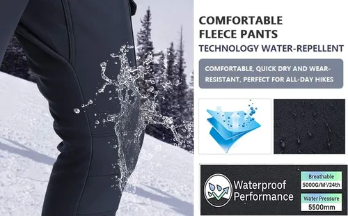 Vista 4 de linlon Pantalones cargo de senderismo para niños y jóvenes, impermeables, con forro polar suave y forro polar, pantalones de nieve aislados, Nieve