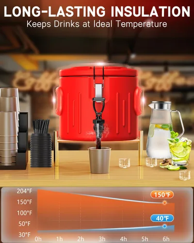 Vista 5 de Dispensador de bebidas aislado de 2 galones, dispensador de bebidas frías y calientes con interior de acero inoxidable 304 y boquilla, dispensador