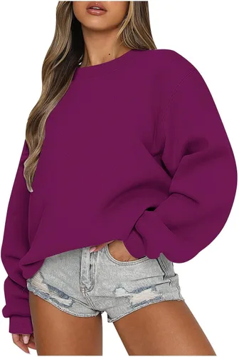 Vista 21 de midelxp Sudaderas de gran tamaño con cuello redondo para mujer, forro polar suave, manga larga, casual, cómodas, lindas sudaderas con capucha