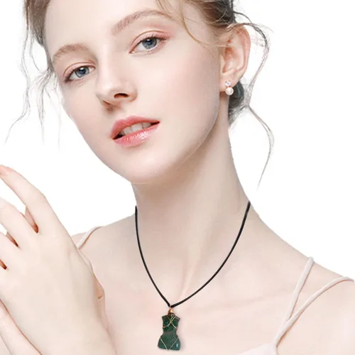 Vista 6 de Xuyuan Wire Wrapped Crystal Necklace Hand Carved Rough Stone Necklace Natural Crystal Pendant for Birthday Valentine's Day Gifts