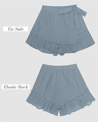 Vista 6 de luvamia Pantalones cortos para mujer 2023 para verano, casuales, holgados, de cintura alta, con volantes, con cintura elástica, para vacaciones